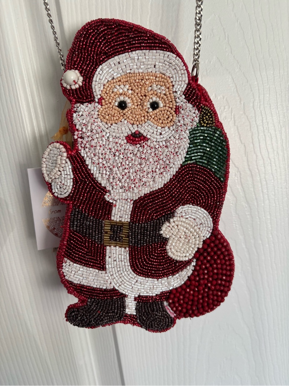 Festive Santa Beaded Crossbody Bag in Red and White